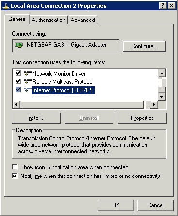 Network connection's properties sheet