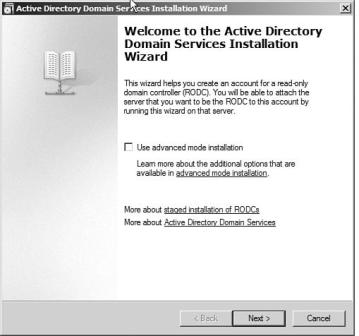 The Welcome to the Active Directory Domain Services page