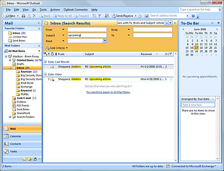 Microsoft Outlook 2007 search options