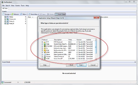 NetResident's protocol options for monitoring common network applications
