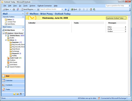 Microsoft Outlook's Outlook Today screen