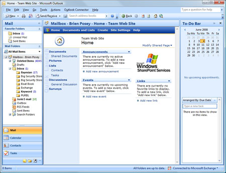 You can access a SharePoint site through Microsoft Outlook
