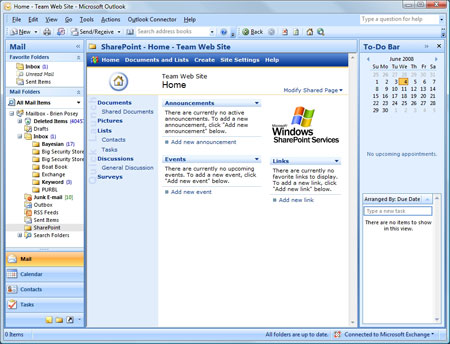 a Microsoft Outlook folder can be associated with a SharePoint site