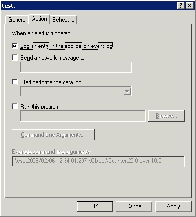 Choose the action that Exchange Server should take when triggering an alert
