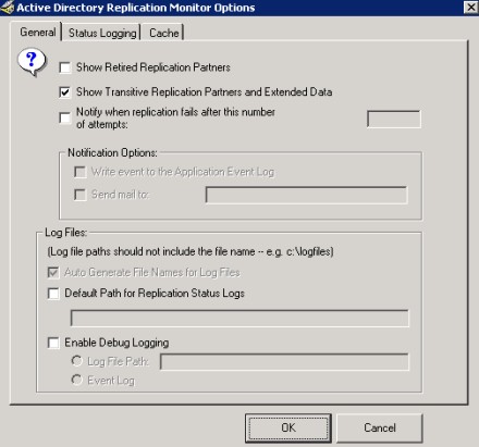 Active Directory ReplMon Options
