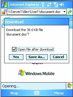 Windows Mobile 6 and Exchange Server 2007 allow remote document access