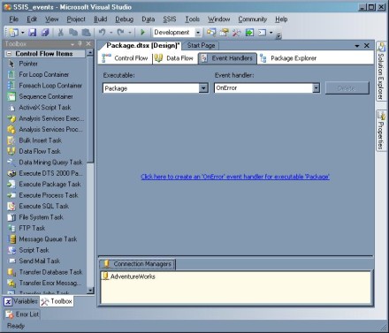 Executable and event handler drop-down lists