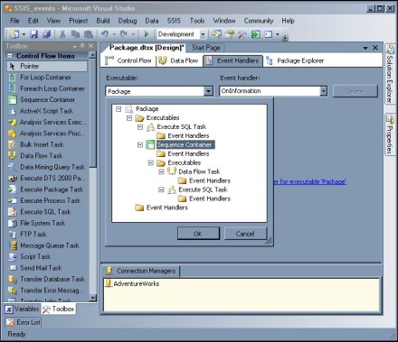Execute SQL Task and Sequence Container executables