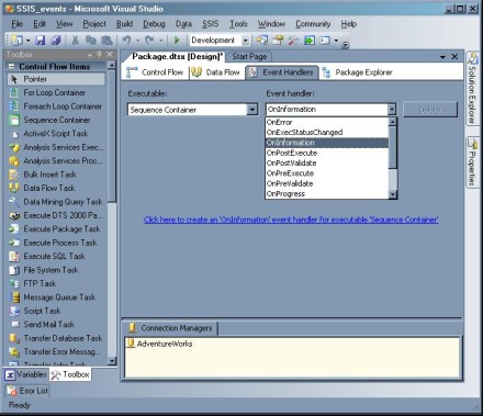Event handler drop-down list