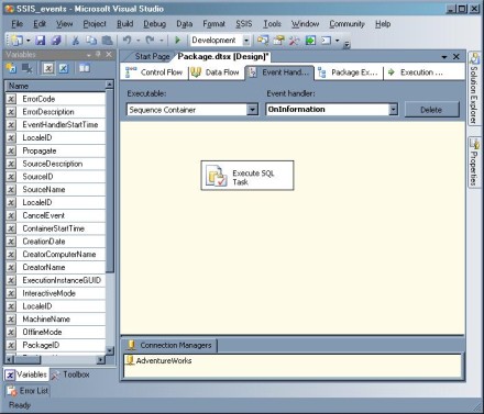 Adding control flow elements to the design surface