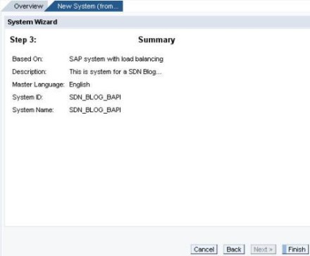 Summary of the settings