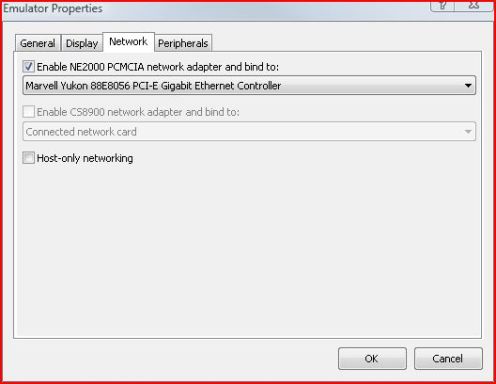 Configure the Windows Mobile Emulator Properties sheet to enable a virtual NIC and bind it to a physical NIC