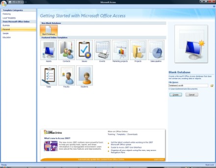 Name the Microsoft Access database