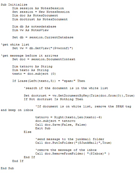 LotusScript for spam removal