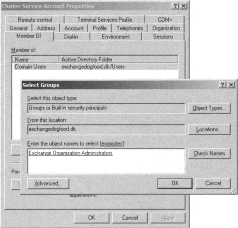 Adding the Cluster Service Account to the Exchange Organization Administrators Group