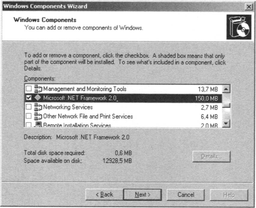 Installing the Microsoft .NET Framework 2.0 Windows
Component