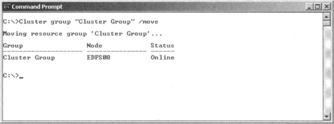 Moving the Cluster Group from One Node to the Other