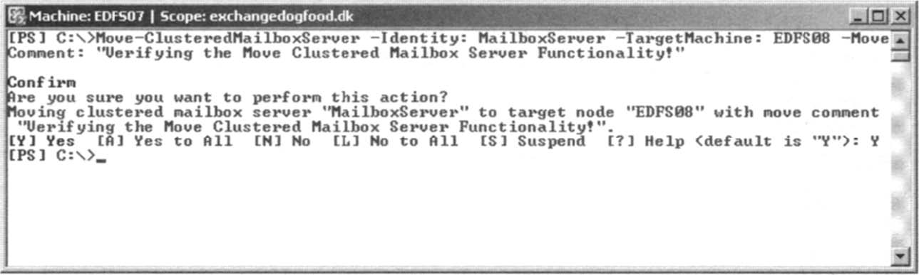 Moving the Clustered Mailbox Resources to the Second Node
