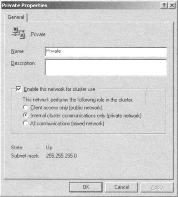 Changing the Cluster Role for the Private Network