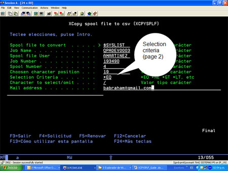 iSeries XCPYSPLF example screenshot