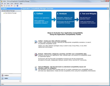 The initial Microsoft Application Compatibility Manager screen.