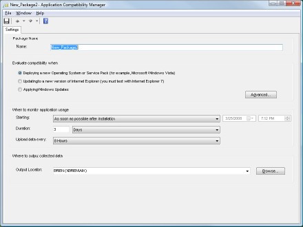 Use this dialog box to create an agent with the Application Compatibility Manager.