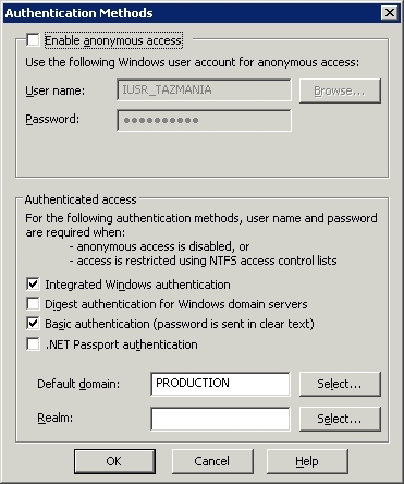 Configuring Integrated Windows authentication or Basic authentication
