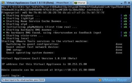 logging in to Cacti on VMware player
