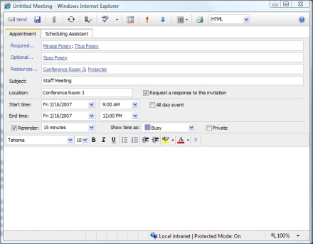 Scheduling Assistant meeting request form