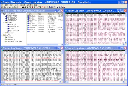 ClusDiag example of viewing and manipulating multiple cluster log files