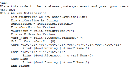 LotusScript for first name greeting