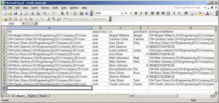 Output of CSVDE command