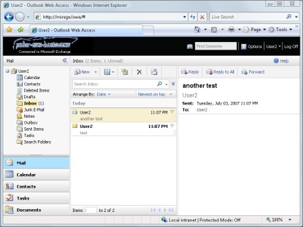 Exchange Server OWA mail tab