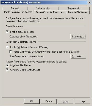 Exchange Server 2007 OWA public and private computer access