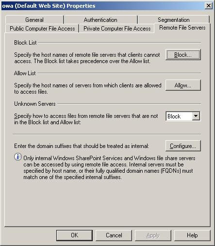 Exchange Server 2007 OWA remote file servers