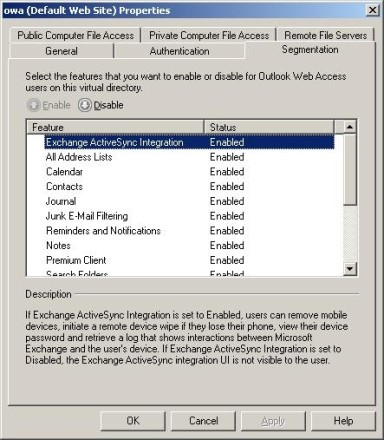 Enable Exchange ActiveSync Integration in OWA