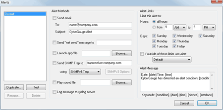 CyberGauge can alert you to specific bandwidth conditions.