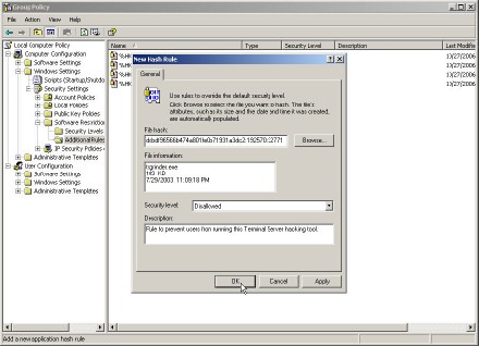 Creating a hash rule prevents the tsgrinder password cracking tool from running