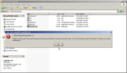 Software restriction policy prevents a specific executable from running