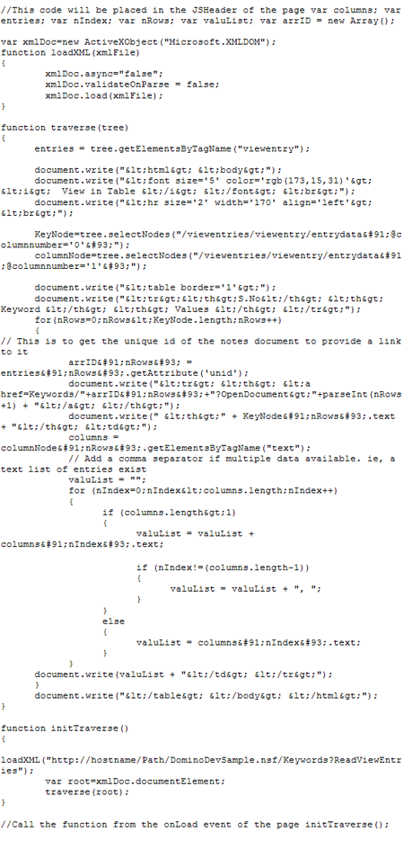 JavaScript to convert Lotus Notes views to XML