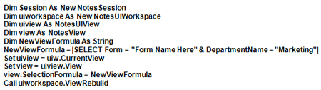 LotusScript code in action with Marketing as dept. name