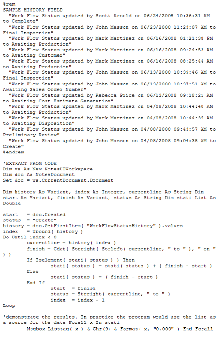Combination of text array and LotusScript code