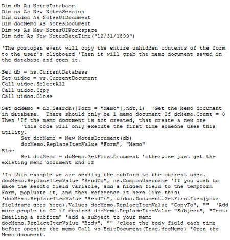 LotusScript to post into 'Postopen event'