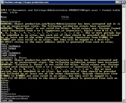 Exchange Management Shell query results