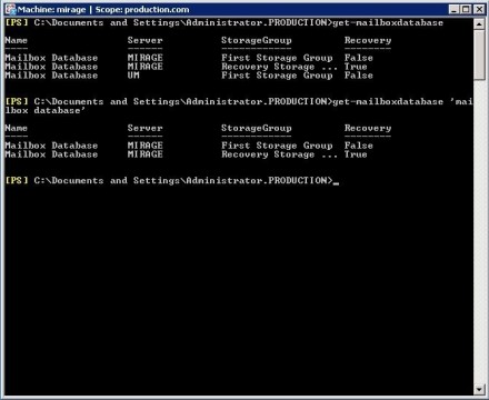 Exchange Server 2007 Exchange Management Shell Get-MailboxDatabase command