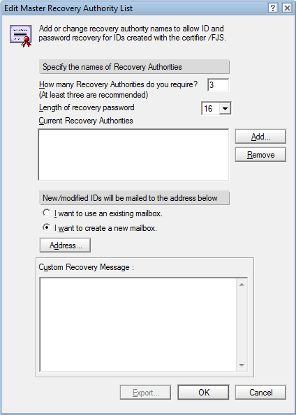 Edit Master Recovery List