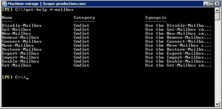 Exchange Management Shell Mailbox command