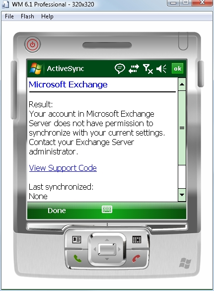 Microsoft Exchange doesn't have permission to synchronize error