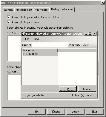 Dialing restrictions on Unified Messaging mailbox policy