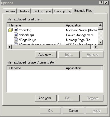 NTBACKUP allows you to exclude unwanted file types.